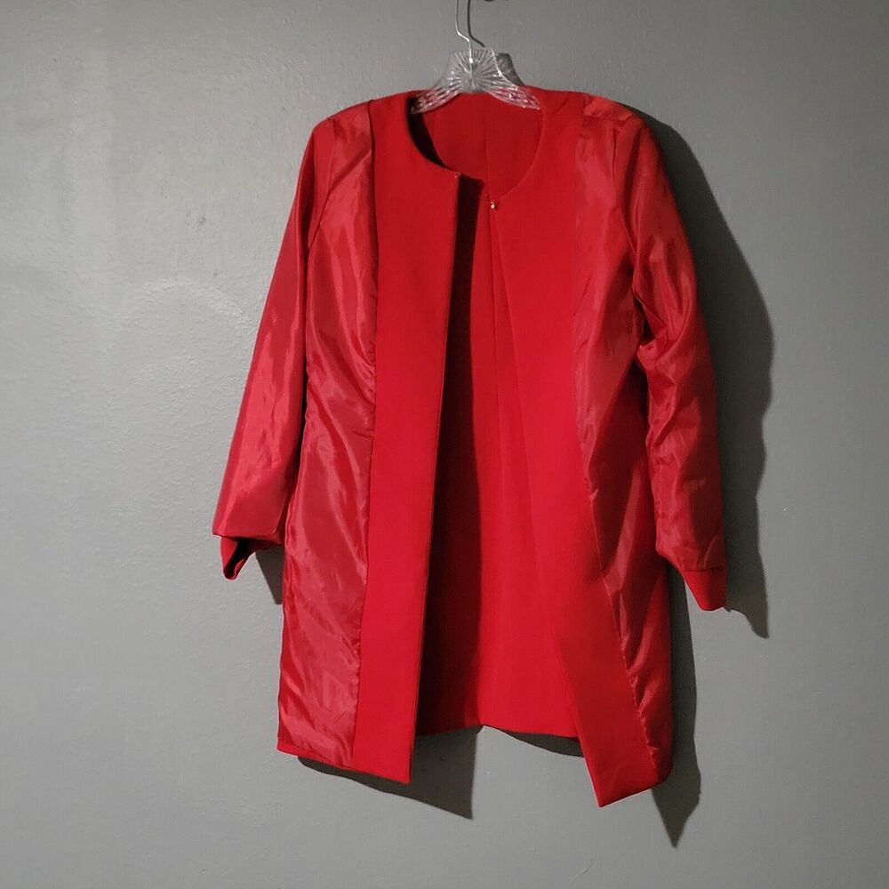 Tahari Arthur S. Levine Red Topper Jacket Coat Collarless Long Blazer Size 4 - Picture 4 of 15